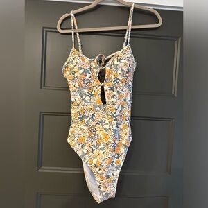 Cupshe Floral One Piece Swimsuit - Orange and Blue